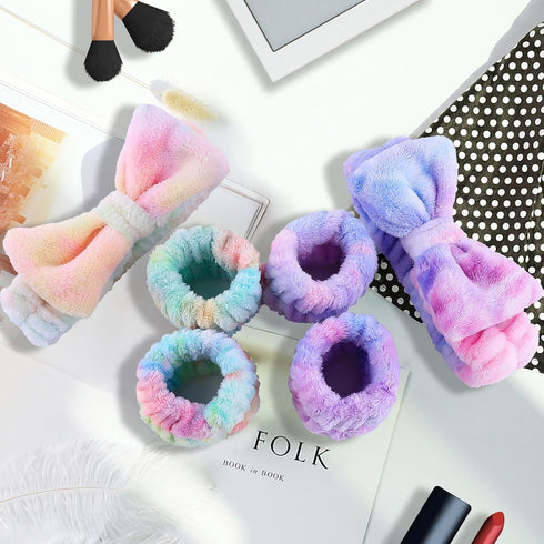 WSYUB Spa Headband, Skin care Headband,Face Wash Headband, Makeup Headband and Wristband Set for Washing Face, 6pcs, Gorgeous Tie Dye Color Cosmet...