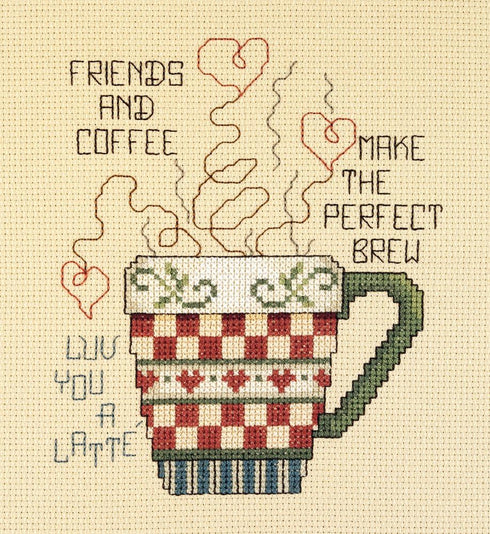 Janlynn Cross Stitch Kit, 5-Inch by 6-Inch, Friends and Coffee White...