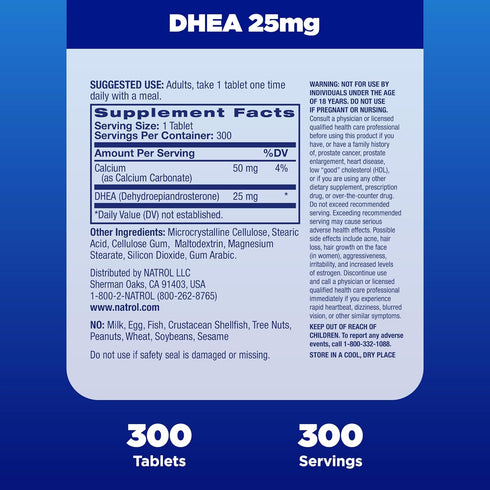 Natrol Mood & Stress DHEA 25mg With Calcium, Dietary Supplement for Balance of Certain Hormone Level and Mood Support, 300 Tablets, 300 Day Supply...