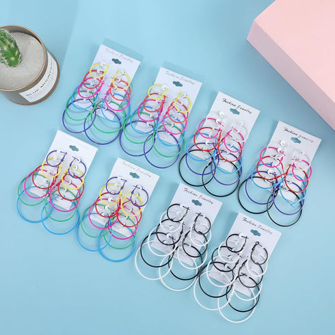 96PCS Hoop Earrings Finding, Round Hypoallergenic Earring Hoops, Multicolor Stainless Steel Open Beading Hoop, for Women's Jewelry Making, DIY Ear...