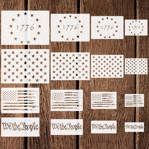 16 Pieces American Flag Stencils, 50 Star Stencils and 13 Stars 1776 Templates Reusable We The People Stencil for Painting on Wood, Walls, Fabric,...