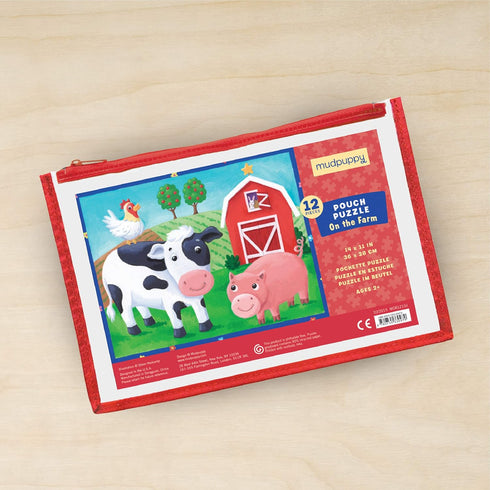 Mudpuppy On the Farm Pouch Puzzle – 12 Pieces, 14” x 11”, Great for Kids Ages 2-4 – Travel-Friendly, Reusable, Zippered Pouch, 1 EA...