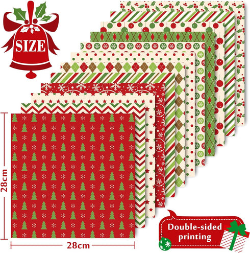 Whaline 12 Designs Christmas Pattern Paper Pack 24 Sheet Merry Christmas Scrapbook Specialty Paper Double-Sided Collection Green Red Decorative Cr...