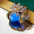 Gorgeous Floral Cobalt Blue Large Faceted Stone Brooch Gold Tone...