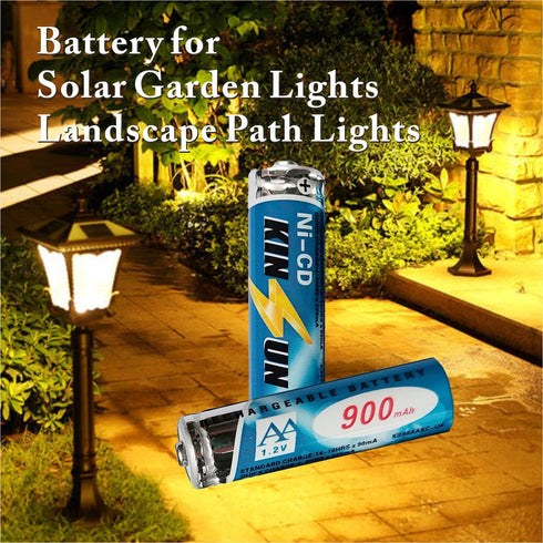 KINSUN 8-Pack Rechargeable Battery 1.2V Ni-Cd AA 900mAh for Outdoor Solar Garden Light Landscape Lights Path Lights...