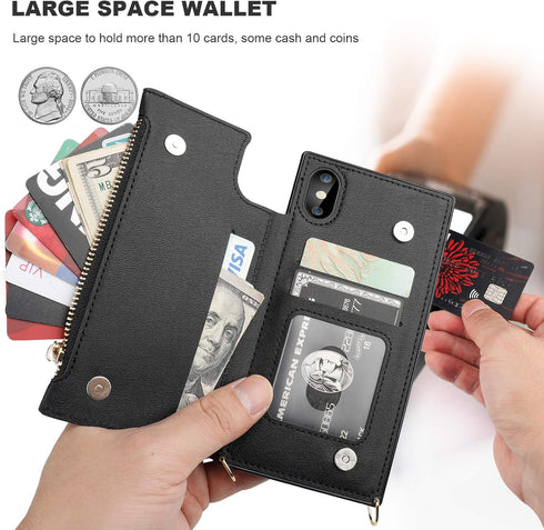 Bocasal Crossbody Wallet Case for iPhone X Xs with Card Holder,Zipper Card Slot Protector Shockproof Purse Cover with Removable Cross Body Strap 5...