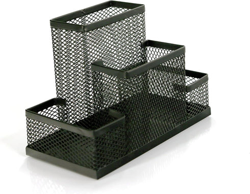 Huron Pen Holder and Desk Organizer, 4 Compartment Black Steel Mesh...