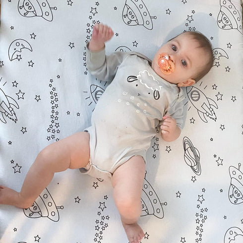 Milky Chic GOTS Fitted Baby Crib Sheet, Breathable 100% Organic Cotton Mattress Sheet for Boys and Girls, Fits Standard Size Mattresses (Space Bla...