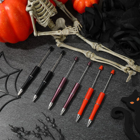 Whaline 24Pcs Halloween Beadable Pen Orange Purple Black Bead Ballpoint Pen Gel Ink Pen Retractable Writing Pens Beaded Crafting Pens with Extra R...