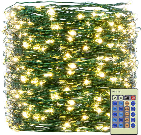 Outdoor Indoor String Lights Christmas 300LED Warm White Fairy Lights 99ft Green Wire Dimmable with Remote Control, Waterproof Fairy Light for DIY...