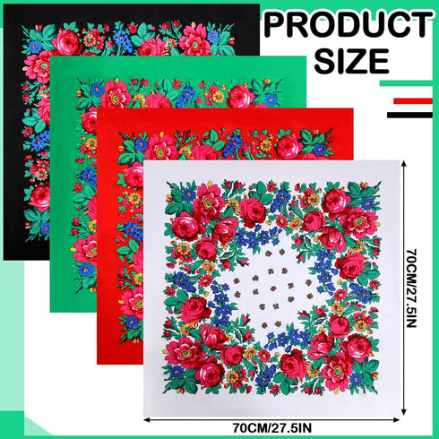 4 Pcs Russian Ethnic Scarf Square Hair Head Scarves Printed Polyester Flower Neck Scarf Women Square Scarf Head Scarf for Women Girls...