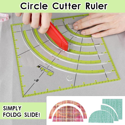 8 Inch Acrylic Fabric Ruler, Dual Purpose Measuring Arc Guide Cutting Square Ruler, Multifunctional Arcs Stripology Ruler for Quilting, Sewing, Cr...