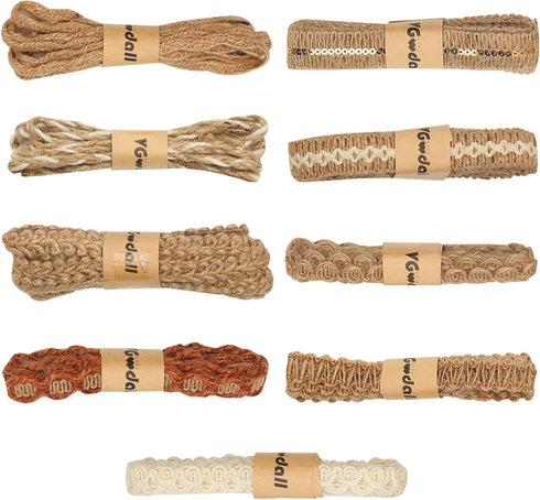 VGOODALL 9 Rolls Jute Ribbons Lace Craft Ribbon 18 Meters for Crafts Wraping Gifts Party Holiday and Rustic Wedding Decorations...