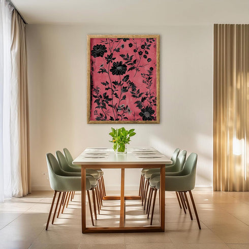 Posterizer 1 pcs-dainty black flowers with pink background-Floral & Botanical Art-Abstract & Modern Art-Decor for Home & Office- UNFRAMED Wall Art...