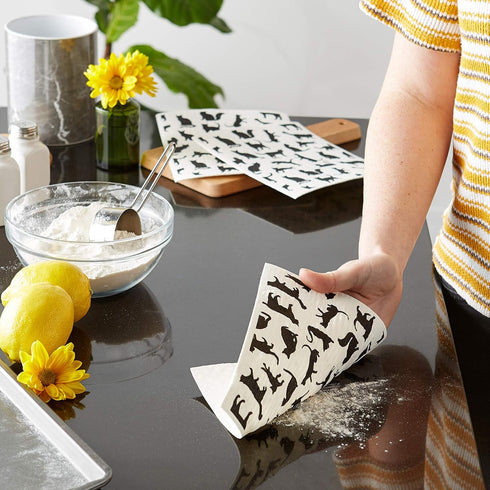 DII Swedish Dishcloths for Kitchen & Cleaning, Reusable, Machine Washable & Dishwasher Safe, Biodegradable, 7.75 x 6.75, Cats, 3 Piece...