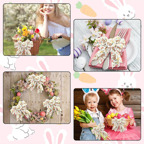 AnyDesign Easter Wired Edge Ribbon Spring Floral Bunny Wired Ribbon Watercolor Easter Rabbit Flower Fabric Craft Ribbon for Gift Wrapping Floral A...