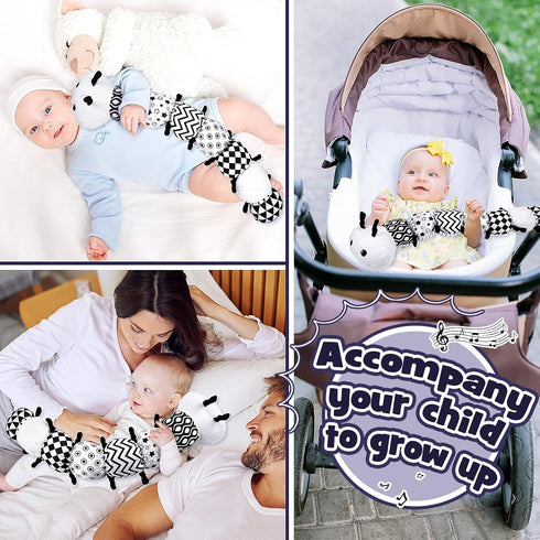 Baby Stuffed Animal Toys Infant Musical Caterpillar Toy with Crinkle & Rattles, 0-3 3-6 Months Sensory Toy Black & White High Contrast Toy, Easter...