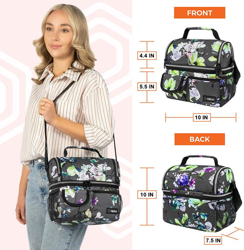 opux Lunch Bag Women Insulated, Adult Lunch Box Cooler, Flower Lunch Box, Dual Compartment Lunchbox for Work, Leakproof Double Decker Lunch Bag, S...
