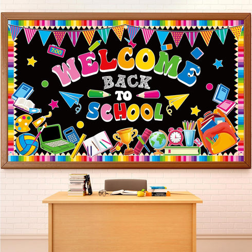 Welcome Back to School Bulletin Board Decorations First Day of School Theme Classroom Bulletin Board Border Set Pencil Notebook Schoolbag Paper Cu...