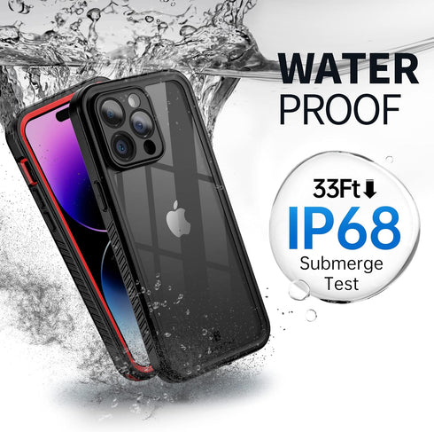 BEASTEK iPhone 14 Pro Max Waterproof Case, FSN Series - Underwater Shockproof Dustproof, Built-in Screen Protector, Clear Back Cover, 6.7'' - Red...