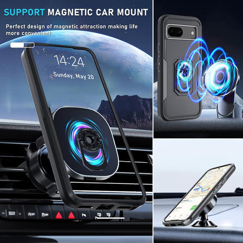 for Google Pixel 8a Case with Screen Protector + Camera Lens Protector,Heavy Duty Shockproof Full Body Protective Cover Built in Rotatable Metal R...