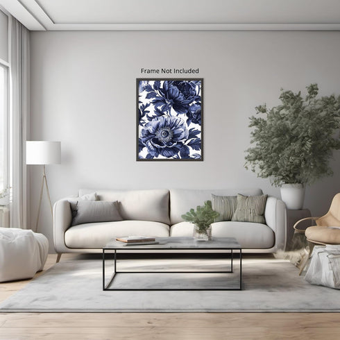 Posterizer 1 pcs-big lush navy blue flowers-chic aesthetic-Floral & Botanical Art-Abstract & Modern Art-Decor for Home & Office- UNFRAMED Wall Art...