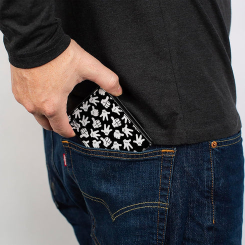 Buckle-Down Men's Disney Wallet, Bifold, Mickey Mouse M Icon Hand Gestures Scattered Black White, Vegan Leather, Multicolor, Standard Size...