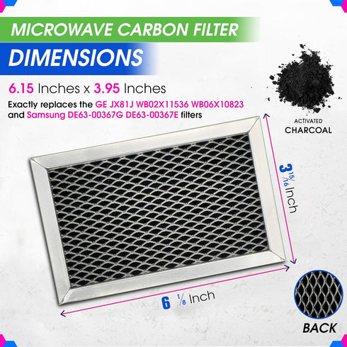 Microwave Charcoal Filter 6.15” x 3.95” for JX81J WB02X11536 WB06X10823 GE Microwave Filter Replacement - Vent Carbon Filter Freshens and Filters ...