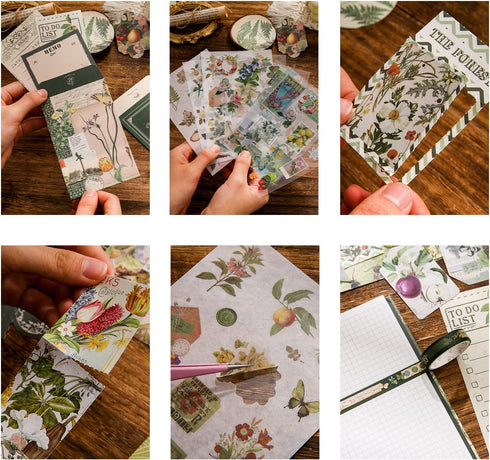 Scrapbooking Supplies Kit, Vintage Botanical Aesthetic Scrapbook Kit for Bullet Junk Journal, Stationery, A6 Grid Notebook, Flower DIY Journaling ...