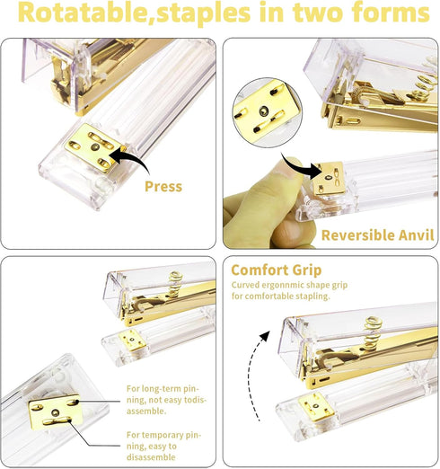Gold Acrylic Stapler, Desktop Stapler, 25 Sheet Capacity, includes 1000 Staples and Staple Remover...