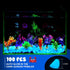 Jexine 100 Pcs Fish Tank Rocks Glow Blue, Fish Tank Stones Accessories Gravel with 10 Pack Artificial Aquatic Plants Fish Tank Plants Plastic Cora...