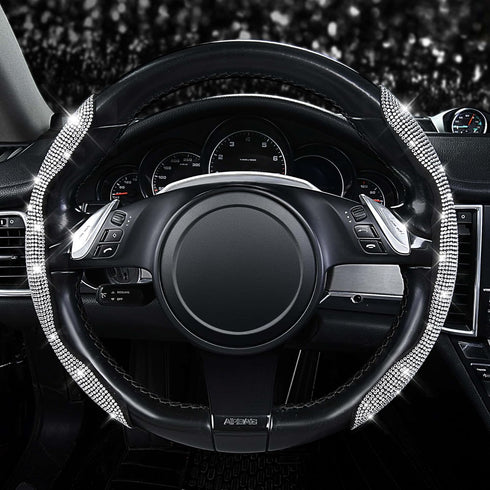 CAR PASS Bling Diamond Segmented Steering Wheel Cover with Crystal Rhinestones, 2PCS Wheel Protector Non-Slip Cute Car Accessories Universal Fit D...