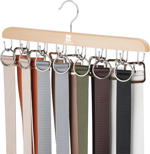 ZEDODIER Belt Hanger Wooden Belt Rack, Max 42 Storage Capacity, Hanging Holder Space Saving Closet Organizers and Storage for Ties, Tank Tops, Sca...