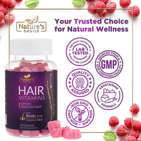 Hair Vitamins Gummies with Biotin 5000 mcg Vitamin E & C Support Hair Growth Gummy, Premium Vegetarian Non-GMO, for Stronger, Beautiful Hair, Skin...