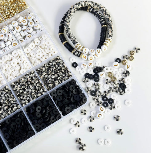 Beads for Bracelets Making Kit Black and White 6mm Clay Beads Jewelry Making Kit with Elastic Strings...