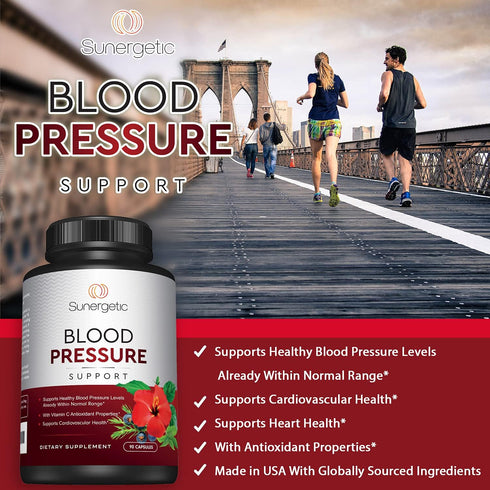 Premium Blood Pressure Support Supplement For Cardiovascular & Heart Health with Garlic, Hawthorn & Hibiscus - 90 Capsules...