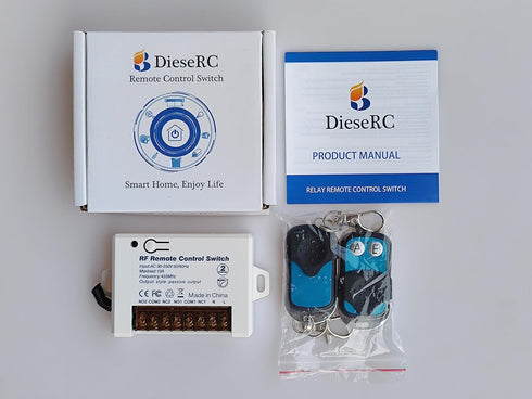 DieseRC 2 Channels Wireless Relay Remote Control Switch 433Mhz RF AC 110V 120V 220V 240V 10A Relay Receiver with 2 Transmitters Keyfob, Big Termin...