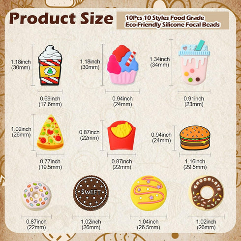 KitBeads 10pcs Silicone Food Beads Mixed Styles Cookie Pizza Donut Beads Rubber Burger Food Focal Beads for Jewelry Making Keychain Bulk...