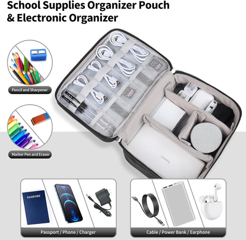 Cable Organizer Bag, Large Capacity Electronic Organizer Travel Case With Handle, Waterproof Tech Organizer for iPad Mini, Kindle, Cables, Charger...