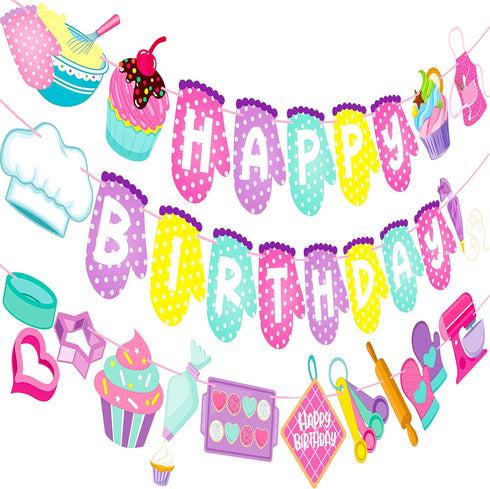 Baking Birthday Party Banners 3Pcs Baking Theme Decoration Bakers Birthday Party Banners Baking Party Hanging Cutout Banner for Baking Cook Baby S...