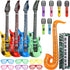 Inflatable Rock Star Toy Set,18 Pack Inflatable Music Instruments Party Props-4 Inflatable Guitar,6 Microphones,1 Piano,1 Saxophone,6 Shutter Shad...
