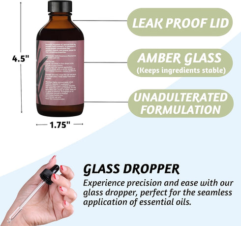 Folkulture Rosemary Essential Oils for Hair Growth, 4 Fl Oz - 100% Pure, Organic, Natural and Undiluted Essential Oils, Premium Grade with Glass D...
