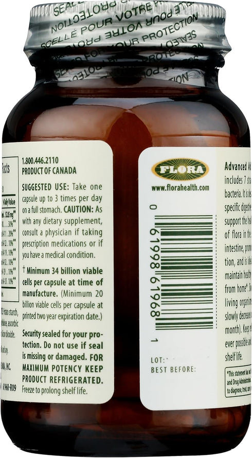Flora - Advanced Adult's Blend Probiotic, Seven Senior-Specific Strains, Gluten Free, Raw Probiotic with 34 Billion Cells, 30 Capsules...