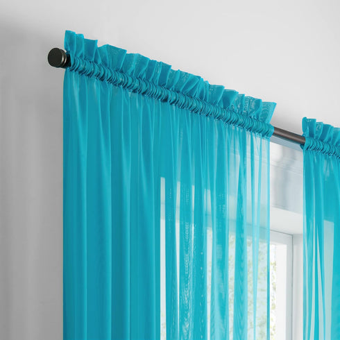 Pairs to Go Victoria Voile Modern Sheer Rod Pocket Window Curtains for Living Room (2 Panels), 59 in x 95 in, Turquoise...