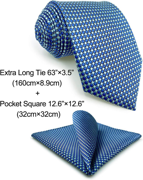 S&W SHLAX&WING Ties for Men with Pocket Square Blue Turquoise Necktie Set xl...