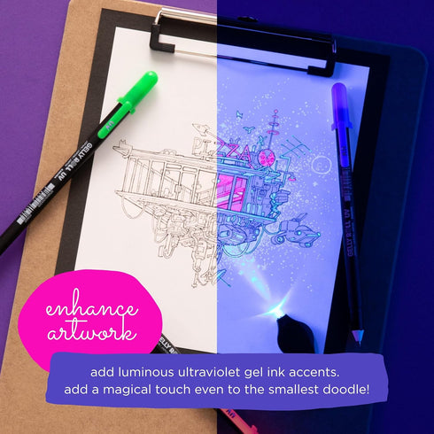 SAKURA Gelly Roll UV Pen - UV Gel Ink Pen - Invisible Ink Pen - With UV Keychain Flashlight - Bold Ink Pen for Art or Drawing - Red, Green & Blue ...