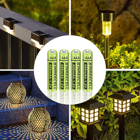 Rechargeable AAA Batteries, Ni-MH Triple A Solar Batteries High Capacity 1.2V Pre-Charged for Outdoor Solar Lights, String Lights, Pathway Lights ...