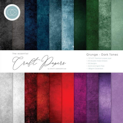 Craft Consortium Double-Sided Paper Pad 12"X12" 30/Pkg-Grunge-Dark Tones, 20 Designs, Multi...