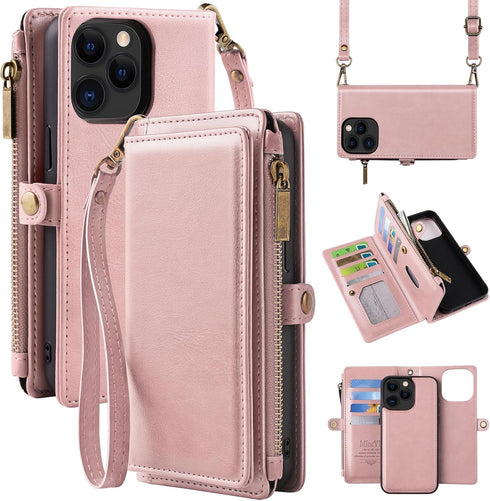 MInCYB for iPhone 12/12 Pro Wallet Case with Card Holder (12 Card Slots) - PU Leather Case for Women & Men, Wireless Charging, Detachable Magnetic...