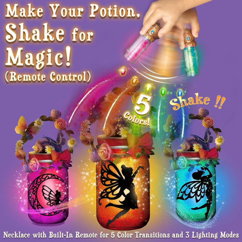Klever Kits DIY Fairy Lantern Craft Kit - Birthday Gifts with Remote Control Fairy Potion Necklace, 2-in-1 Jar Night Light, Halloween Garden Creat...